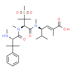 ChemSpider 2D Image | N,beta,beta-Trimethyl-L-phenylalanyl-N-[(3R,4E)-5-carboxy-2-methyl-4-hexen-3-yl]-N,N~2~-dimethyl-3-(methylsulfonyl)-L-valinamide | C28H45N3O6S