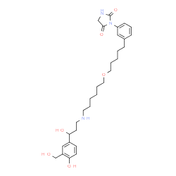 ChemSpider 2D Image | 3-[3-(5-{[6-({3-Hydroxy-3-[4-hydroxy-3-(hydroxymethyl)phenyl]propyl}amino)hexyl]oxy}pentyl)phenyl]-2,4-imidazolidinedione | C30H43N3O6
