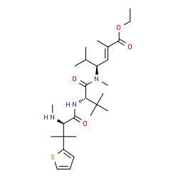 ChemSpider 2D Image | N-Methyl-3-(2-thienyl)-D-valyl-N-[(3S,4E)-6-ethoxy-2,5-dimethyl-6-oxo-4-hexen-3-yl]-N,3-dimethyl-L-valinamide | C27H45N3O4S
