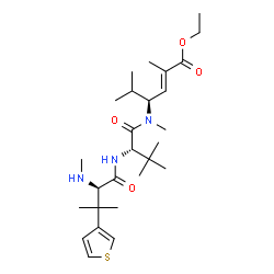 ChemSpider 2D Image | Ethyl (2E,4S)-2,5-dimethyl-4-(methyl{3-methyl-N-[(2R)-3-methyl-2-(methylamino)-3-(3-thienyl)butanoyl]-L-valyl}amino)-2-hexenoate | C27H45N3O4S