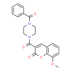 ChemSpider 2D Image | 3-(4-Benzoyl-piperazine-1-carbonyl)-8-methoxy-chromen-2-one | C22H20N2O5