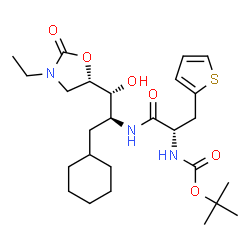ChemSpider 2D Image | 2-Methyl-2-propanyl [(2S)-1-({(1R,2S)-3-cyclohexyl-1-[(5S)-3-ethyl-2-oxo-1,3-oxazolidin-5-yl]-1-hydroxy-2-propanyl}amino)-1-oxo-3-(2-thienyl)-2-propanyl]carbamate | C26H41N3O6S