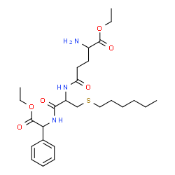 ChemSpider 2D Image | Ethyl 2-amino-5-({1-[(2-ethoxy-2-oxo-1-phenylethyl)amino]-3-(hexylsulfanyl)-1-oxo-2-propanyl}amino)-5-oxopentanoate | C26H41N3O6S