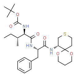 ChemSpider 2D Image | N-{[(2-Methyl-2-propanyl)oxy]carbonyl}-D-isoleucyl-N-[(7S)-1,5-dioxa-9-thiaspiro[5.5]undec-7-yl]-L-phenylalaninamide | C28H43N3O6S