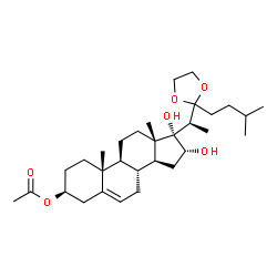 ChemSpider 2D Image | (3beta,16alpha,17alpha)-16,17-Dihydroxy-17-{(1S)-1-[2-(3-methylbutyl)-1,3-dioxolan-2-yl]ethyl}androst-5-en-3-yl acetate | C31H50O6