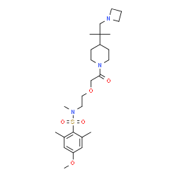 ChemSpider 2D Image | N-[2-(2-{4-[1-(1-Azetidinyl)-2-methyl-2-propanyl]-1-piperidinyl}-2-oxoethoxy)ethyl]-4-methoxy-N,2,6-trimethylbenzenesulfonamide | C26H43N3O5S