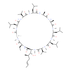 ChemSpider 2D Image | (3S,6S,9S,12S,15S,18S,21S,24S,30S,33S)-30-Ethyl-33-[(1R,2R,4E)-1-hydroxy-2-methyl-4-hexen-1-yl]-6,9,18,24-tetraisobutyl-3,21-diisopropyl-1,4,7,10,12,15,19,25,28-nonamethyl-1,4,7,10,13,16,19,22,25,28,3
1-undecaazacyclotritriacontane-2,5,8,11,14,17,20,23,26,29,32-undecone | C62H111N11O12