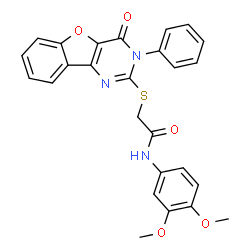 ChemSpider 2D Image | N-(3,4-Dimethoxyphenyl)-2-[(4-oxo-3-phenyl-3,4-dihydro[1]benzofuro[3,2-d]pyrimidin-2-yl)sulfanyl]acetamide | C26H21N3O5S