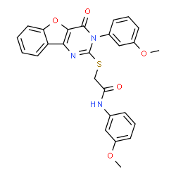 ChemSpider 2D Image | N-(3-Methoxyphenyl)-2-{[3-(3-methoxyphenyl)-4-oxo-3,4-dihydro[1]benzofuro[3,2-d]pyrimidin-2-yl]sulfanyl}acetamide | C26H21N3O5S