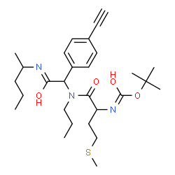 ChemSpider 2D Image | 2-Methyl-2-propanyl [1-{[1-(4-ethynylphenyl)-2-oxo-2-(2-pentanylamino)ethyl](propyl)amino}-4-(methylsulfanyl)-1-oxo-2-butanyl]carbamate | C28H43N3O4S