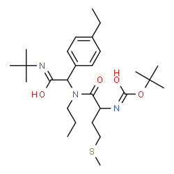 ChemSpider 2D Image | 2-Methyl-2-propanyl {1-[{1-(4-ethylphenyl)-2-[(2-methyl-2-propanyl)amino]-2-oxoethyl}(propyl)amino]-4-(methylsulfanyl)-1-oxo-2-butanyl}carbamate | C27H45N3O4S