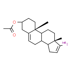 ChemSpider 2D Image | (8xi,9xi,14xi)-17-(~145~I)Iodoandrosta-5,16-dien-3-yl acetate | C21H29145IO2
