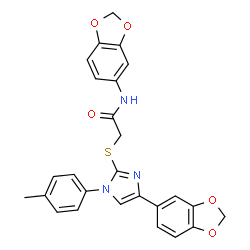 ChemSpider 2D Image | N-(1,3-Benzodioxol-5-yl)-2-{[4-(1,3-benzodioxol-5-yl)-1-(4-methylphenyl)-1H-imidazol-2-yl]sulfanyl}acetamide | C26H21N3O5S