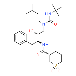ChemSpider 2D Image | (3S)-N-[(2S,3R)-3-Hydroxy-4-{(3-methylbutyl)[(2-methyl-2-propanyl)carbamoyl]amino}-1-phenyl-2-butanyl]tetrahydro-2H-thiopyran-3-carboxamide 1,1-dioxide | C26H43N3O5S