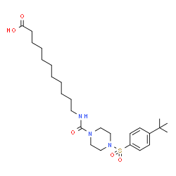 ChemSpider 2D Image | 11-{[(4-{[4-(2-Methyl-2-propanyl)phenyl]sulfonyl}-1-piperazinyl)carbonyl]amino}undecanoic acid | C26H43N3O5S