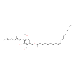 ChemSpider 2D Image | 4-[(2E)-3,7-Dimethyl-2,6-octadien-1-yl]-2-formyl-3-hydroxy-5-methoxybenzyl (9Z)-9-octadecenoate | C37H58O5