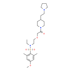 ChemSpider 2D Image | N-Ethyl-4-methoxy-2,6-dimethyl-N-[2-(2-oxo-2-{4-[2-(1-pyrrolidinyl)ethyl]-1-piperidinyl}ethoxy)ethyl]benzenesulfonamide | C26H43N3O5S